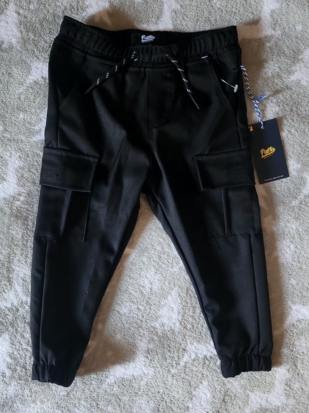 Public Supply Co Kids Black Cargo Joggers with Elastic Drawstring Waist
